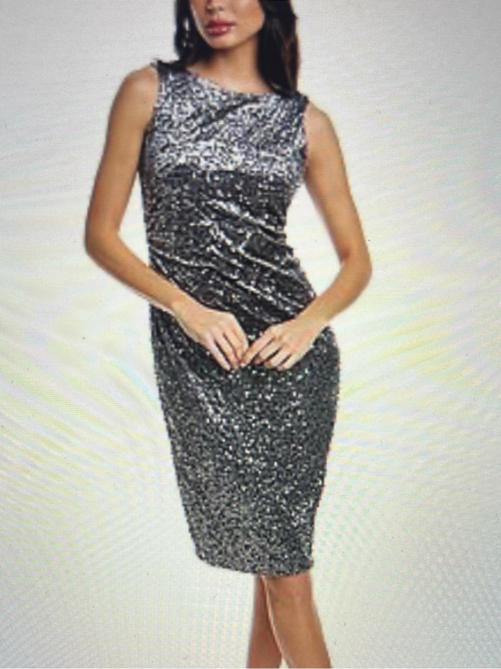 Gabby Skye Silver Sequin Midi Sheath Dress
